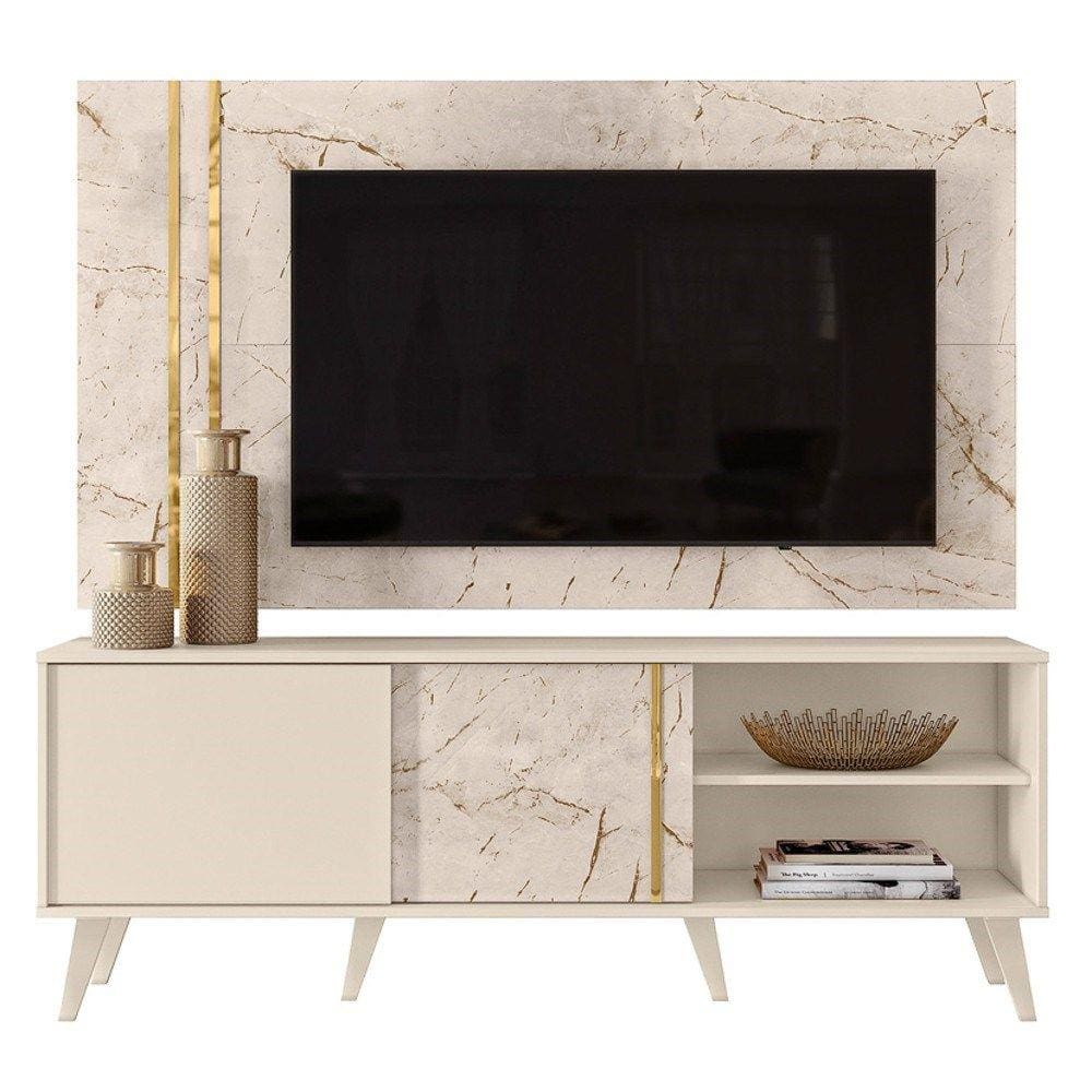Rack Com Painel Para TV Até 65 Pol. Cronos Calacata/Off White - Madetec
