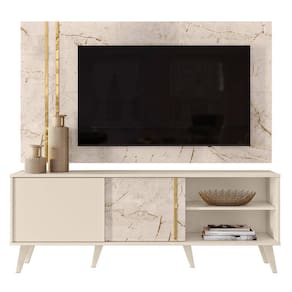 Rack Com Painel Para TV Até 65 Pol. Cronos Calacata/Off White - Madetec