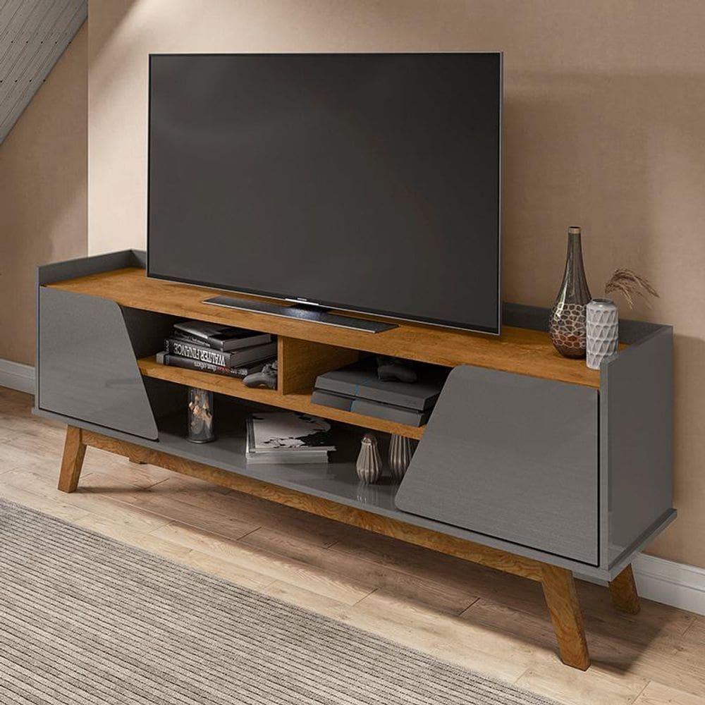 Rack Sala Turim para TV até 65 Polegadas com Pés Madeira