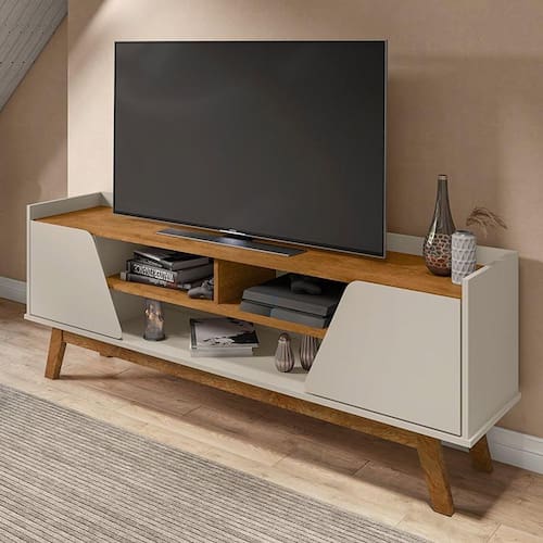 imagem-Rack Sala Turim para TV até 65 Polegadas com Pés Madeira - Off White 