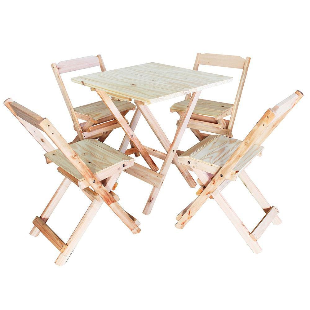 Conjunto Jogo Mesa Dobrável Bar 60x60 C/ 4 Cadeiras Madeira