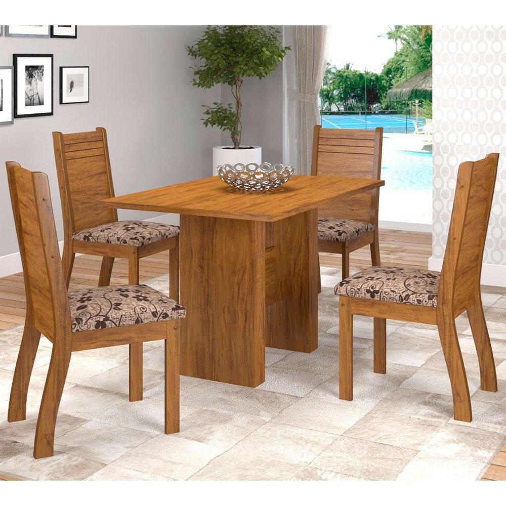 Conjunto Sala de Jantar Completa Mesa 4 Cadeiras Quick Viero Tampo MDF Imbuia