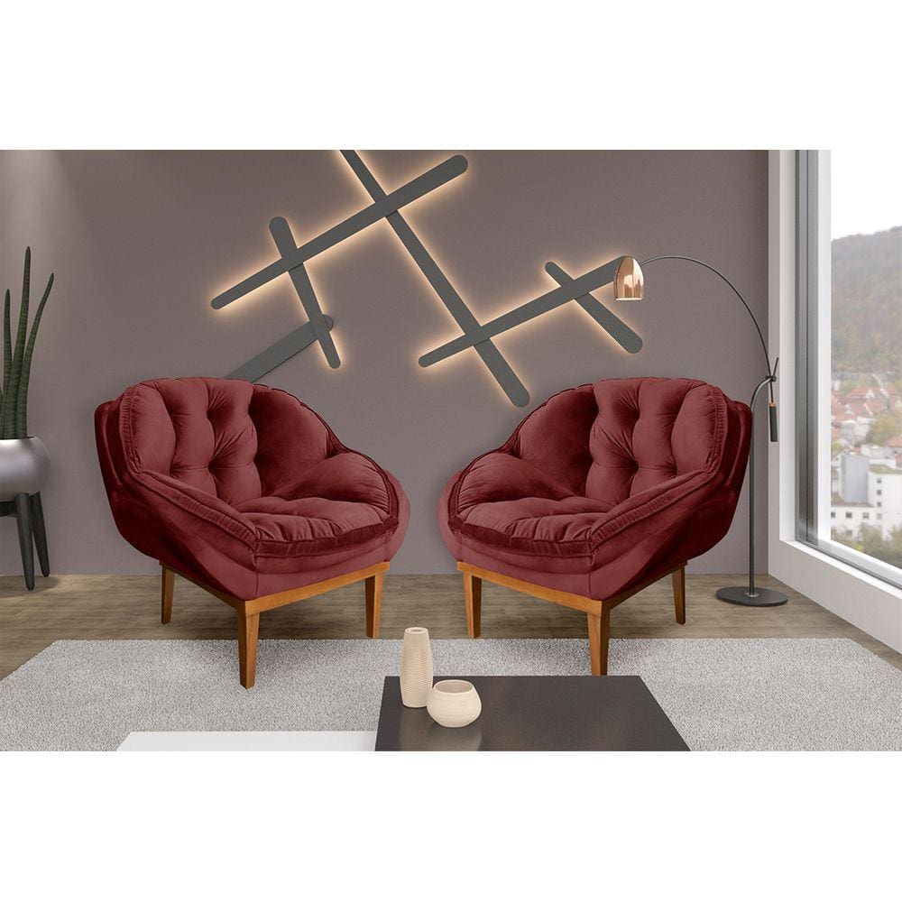 Kit 2 Poltronas Decorativa Marcela Veludo Marsala Dal Poz Estofados