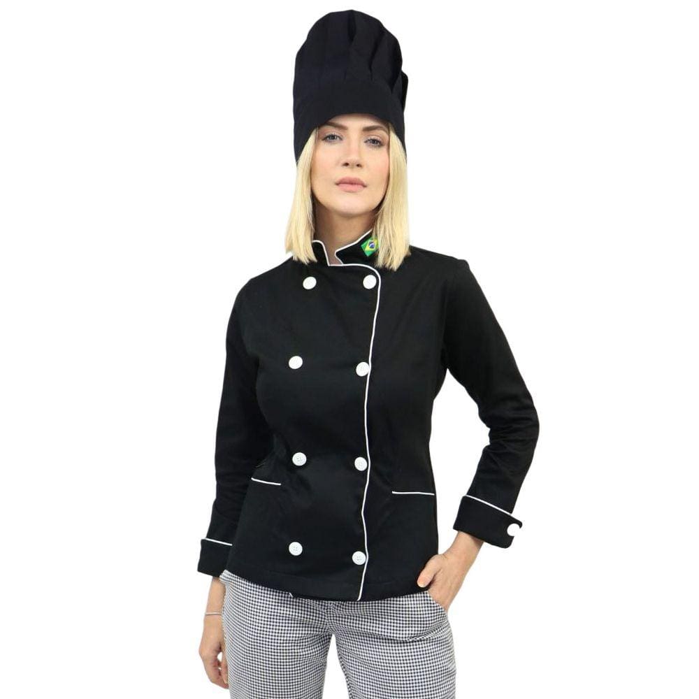Conjunto Dólmã Feminina Algodão e Chapéu Chefe de Cozinha
