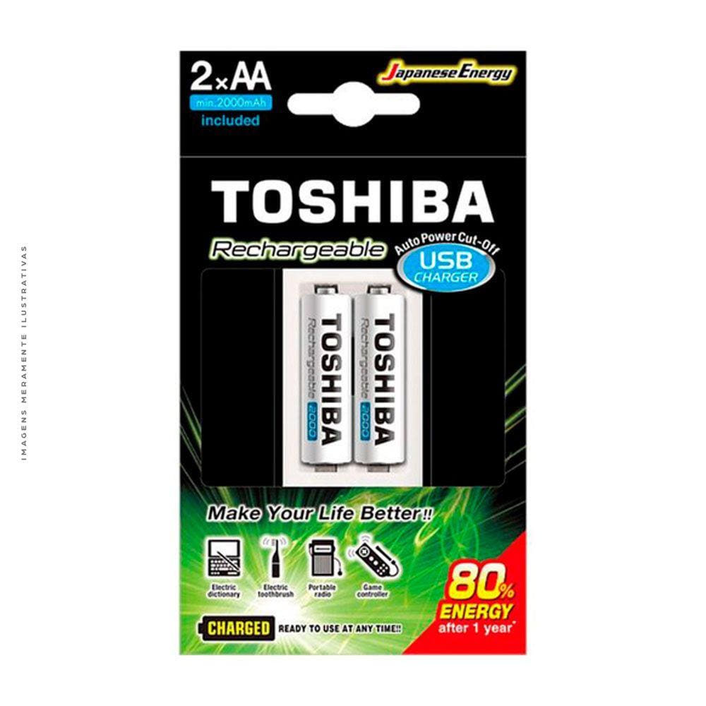 Carregador de Pilha USB AA/AAA Toshiba, com 2x Pilhas AA - TNHC-6GME2 CB