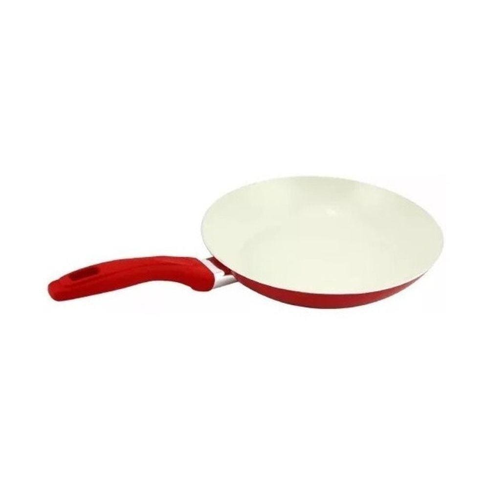 Frigideira Revestimento Cerâmico 24cm Vermelha Cabo Silicone
