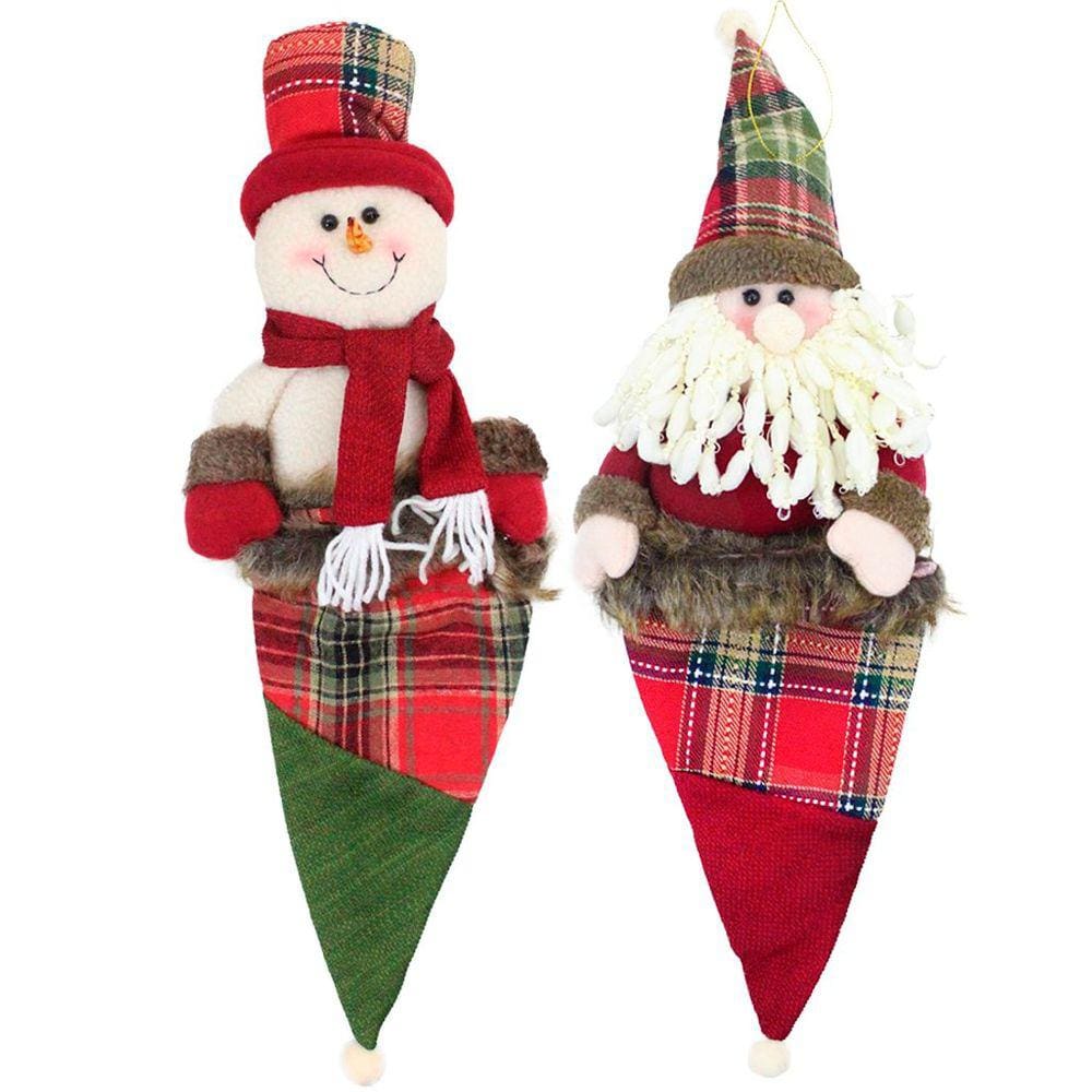 Kit 10 Enfeites Árvore Natal Papai Noel E Boneco Neve Saco Natalino Xadrez