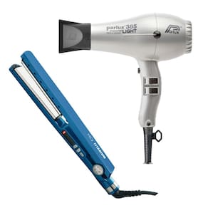 Kit Profissional - Secador Parlux 385 Power Light Prata 2150W 127V + Prancha Titanium Blue 232ºc