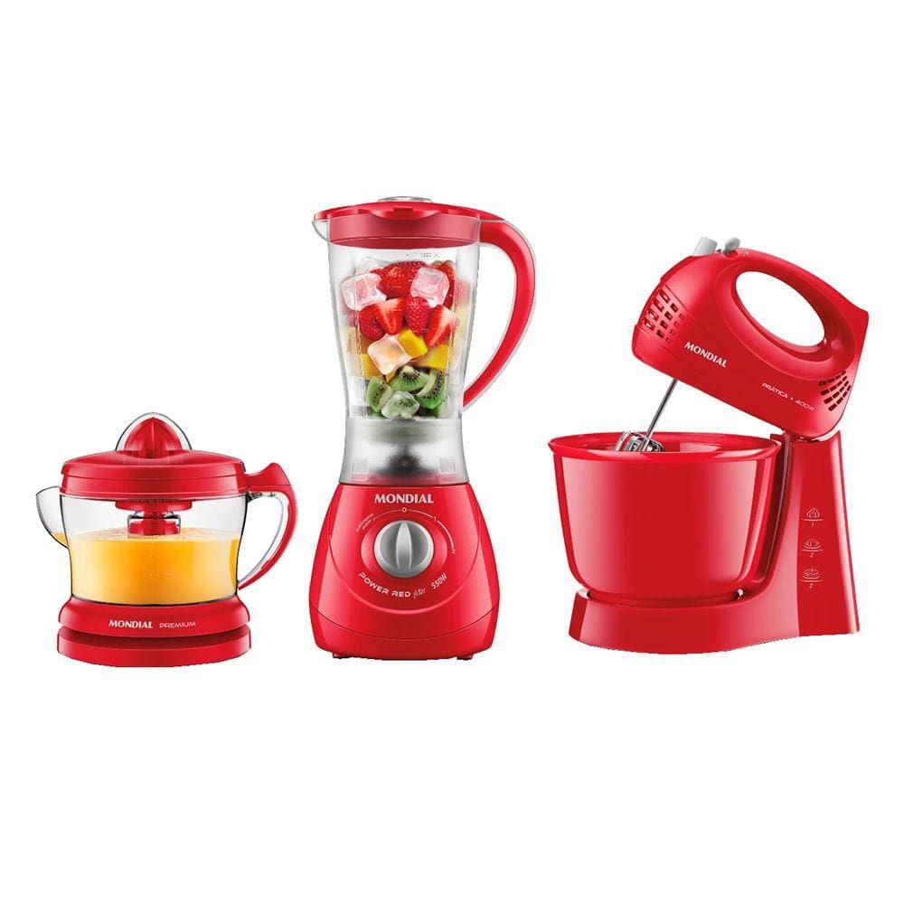 Conjunto Especial Mondial Batedeira , Extrator e Liquidificador KT-201-R 127V