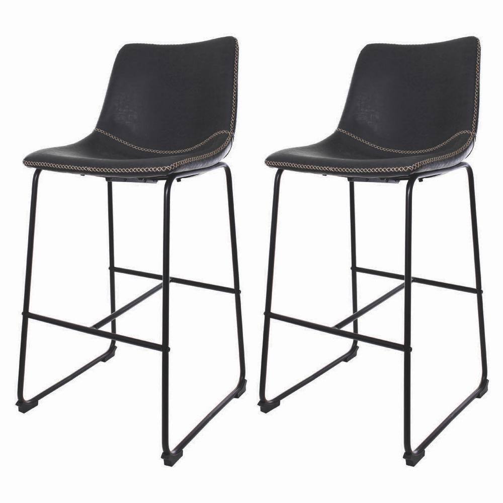 2 Banquetas Estofadas Com Encosto Alto Vintage Preto