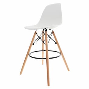 Banqueta Alta Com Encosto Alto Base Madeira Wood Branca