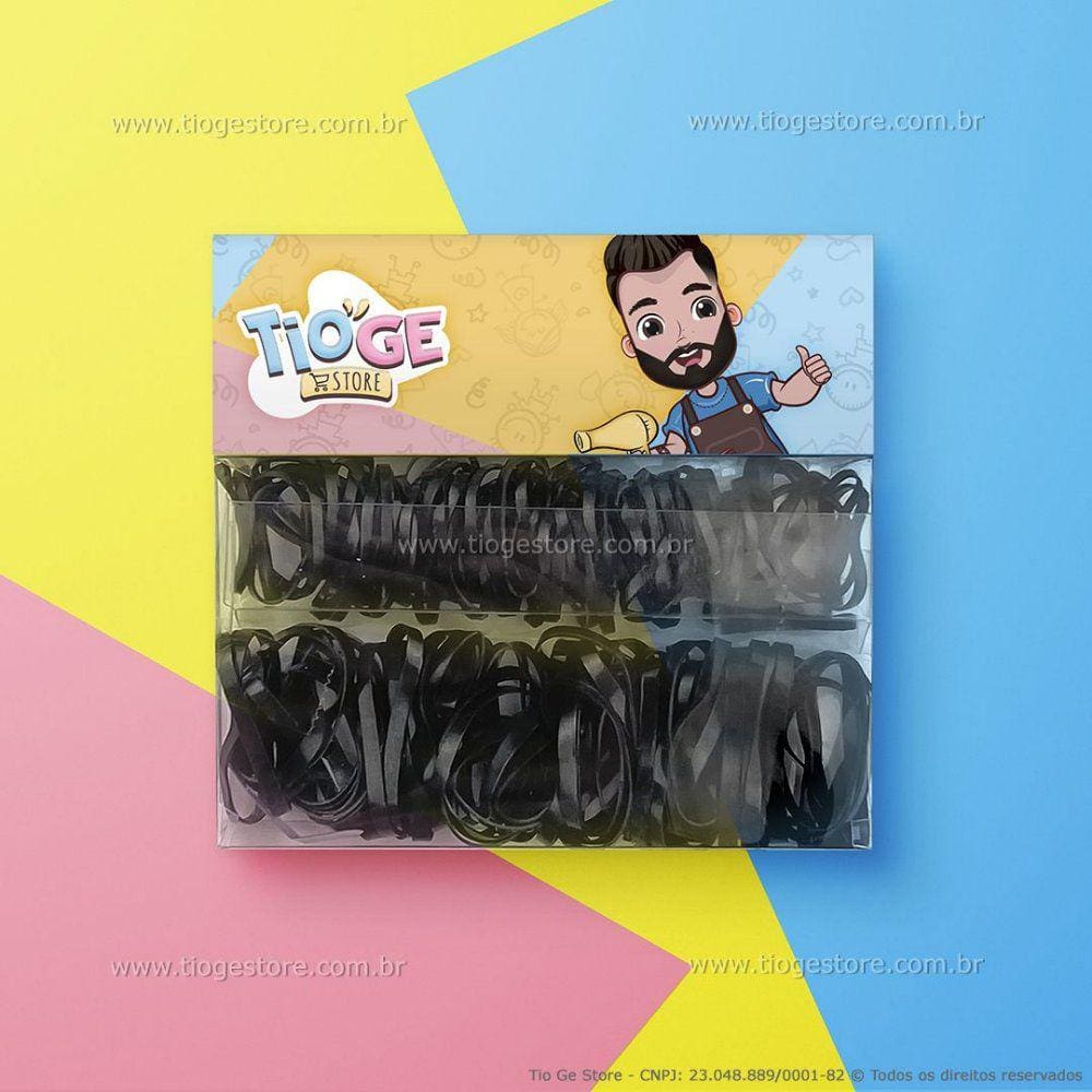 Elásticos para Cabelo (Borrachinha/Liguinha) de Silicone Resistente Pequeno e Grande Preto 140 unid