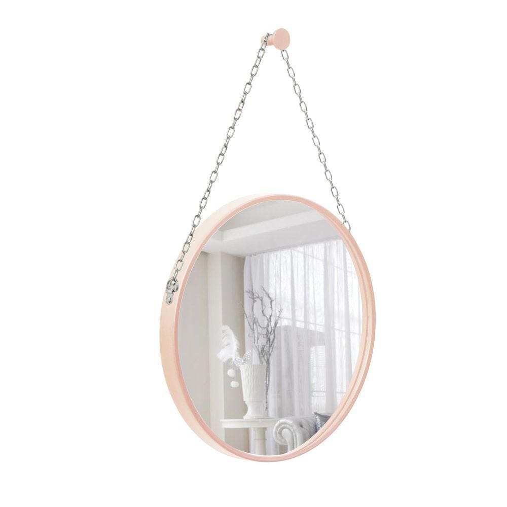 Espelho Decorativo Adnet Rosa Alça Corrente Cromada 40Cm