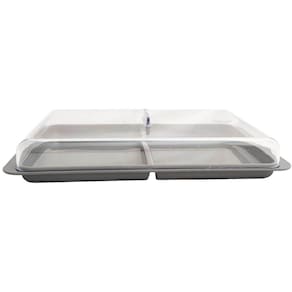 Porta Frios Duplo Pote Para Queijo Fatiado Com Tampa Empilhável Cinza