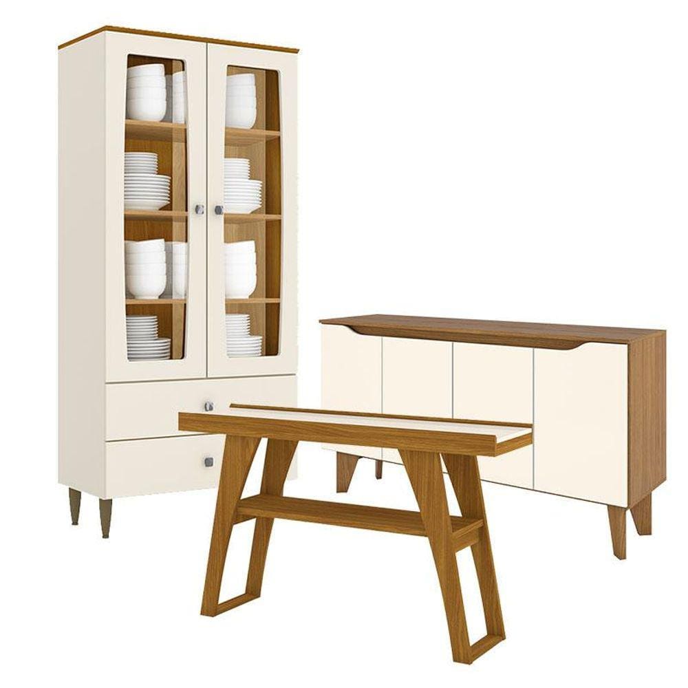 Cristaleira Liz com Buffet Quartzo e Aparador Menphis Off White Nature - Henn