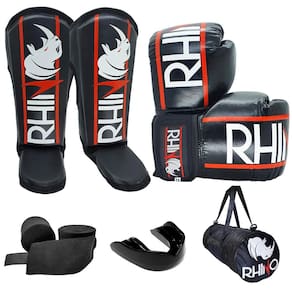 Kit MuayThai Rhino Luva Caneleira Bandagem Bucal Bolsa