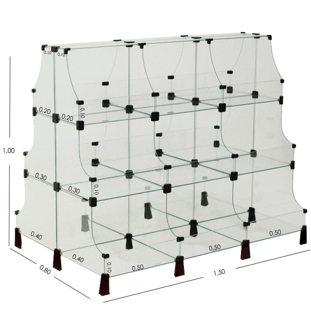 Gôndola Modulado em Vidro - 1,50 x 1,00 x 0,80