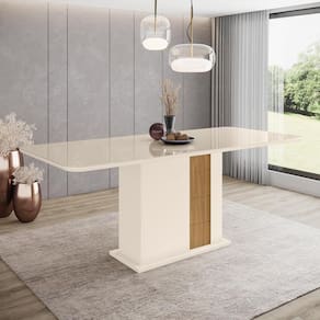 Mesa 200 x 90 cm Sala De Jantar Cozinha Arredondado Vidro MDF Branco Off White Madeira Nature Flex