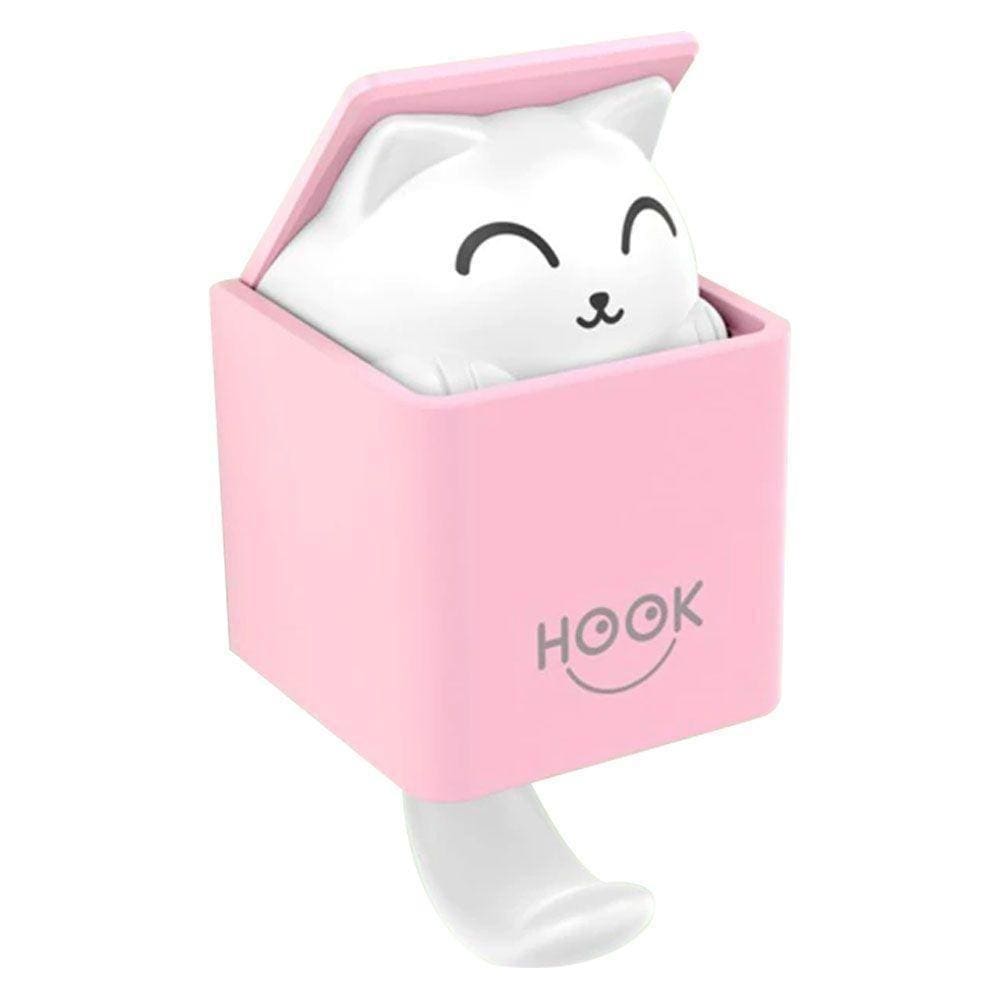 Gancho Adesivo De Parede Gato Gatinho Surpresa Rosa