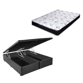 Cama Box Baú Casal Bi-Partido Green Cinza + Colchão Espuma D33 138x188x17