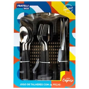 Jogo de Talheres Inox Conjunto Faqueiro Com Gaveteiro Preto 25 Peças Linha Caprese Fratelli