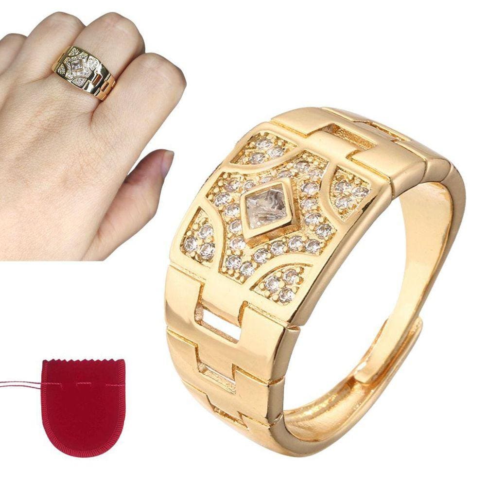 Anel Dourado Banhado A Ouro Com Zircônias Ajustável