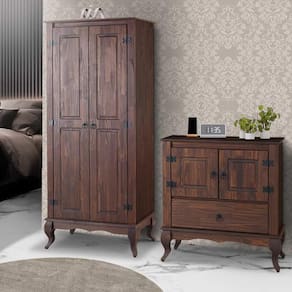 Sapateira Antiga Com Cômoda Para Quarto Madeira Maciça Rústico Marrom Denk
