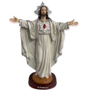 Escultura Jesus Oxalá Prata Braços Abertos 30 Cm Em Resina