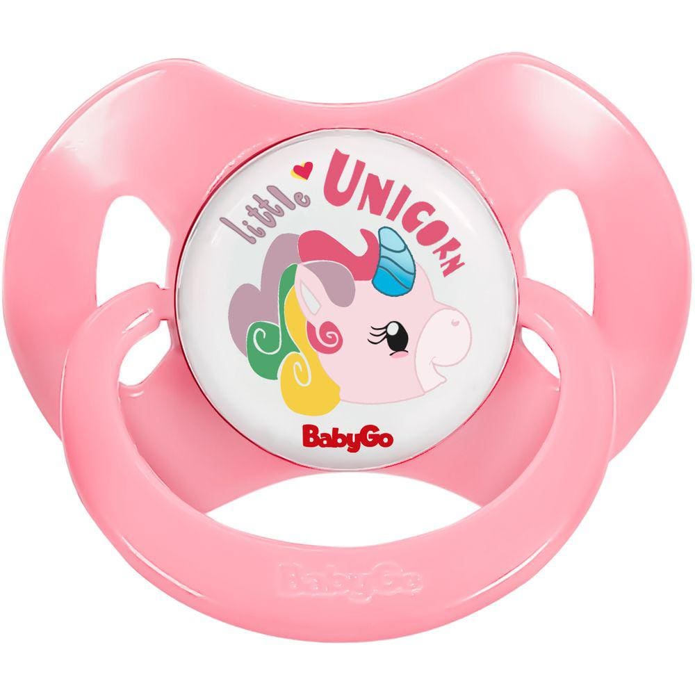 Chupeta De Bebê Infantil Com Capuz e Bico de Silicone De 0 à 6 Meses Tam 1 Unicórnio Rosa Baby Go