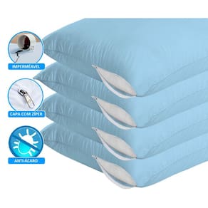 Kit 4 Capa Travesseiro Impermeável Azul 50cm x 70cm Com Zíper e HipoAlergênico