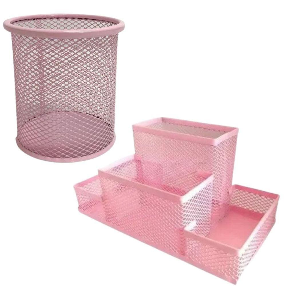 Kit Organizador Porta Treco Colorido Mesa Lixeira Escritório