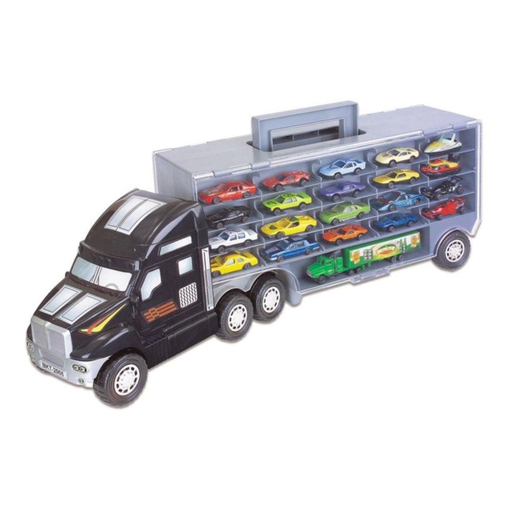 Super Carreta C/20 Carrinhos +1 Mini Carreta Menino Caminhão