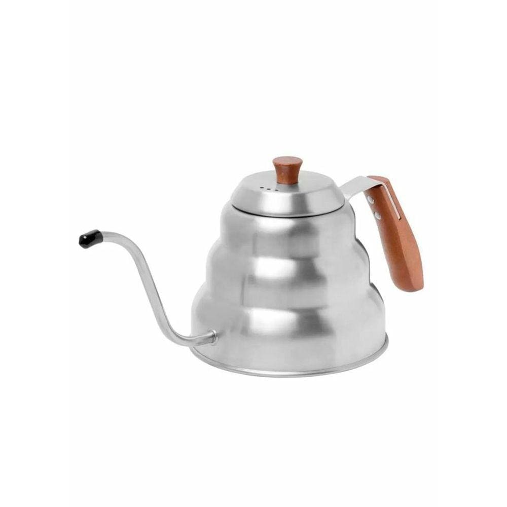 Chaleira Bico de Ganso Fino Profissional Barista Inox e Madeira 1 Litro - Mimo Style