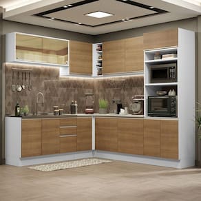 Cozinha Completa de Canto Madesa Glamy 459001 com Armário e Balcão (Sem Tampo e Pia) - Branco/Rustic