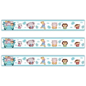 Kit 3 Faixas Decorativas Papel Parede Infantil Animais Carro Titulo Azul