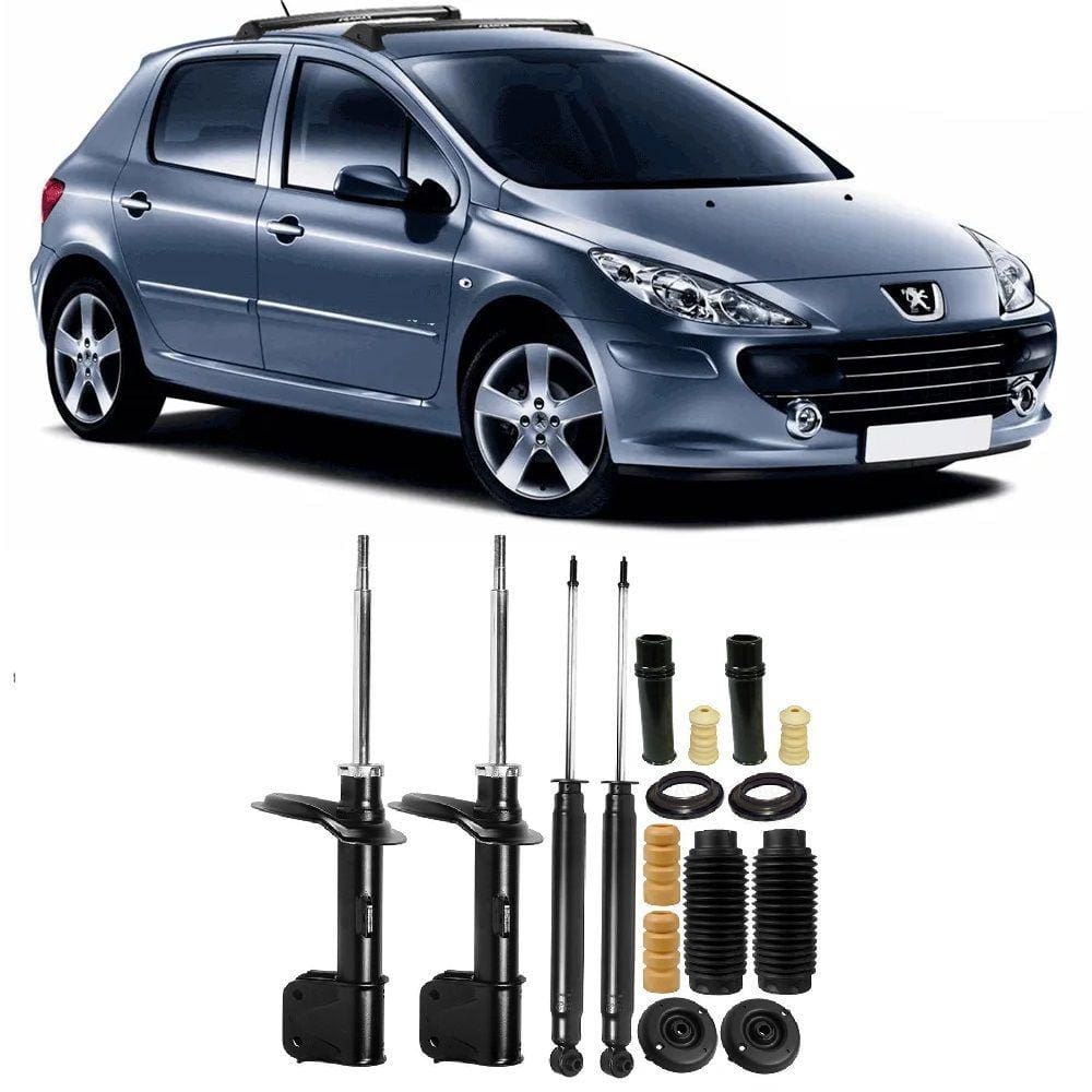 04 Amortecedores + 04 Kits Batentes Peugeot 307 2002 Até 2012 DianteiroTraseiro