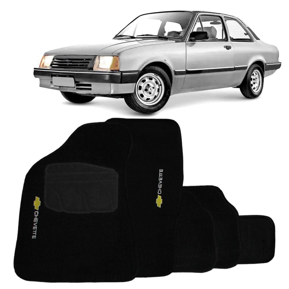 Jogo Tapete Carpete Automotivo Chevette 1974 a 1995 5 Peças Preto Bordado