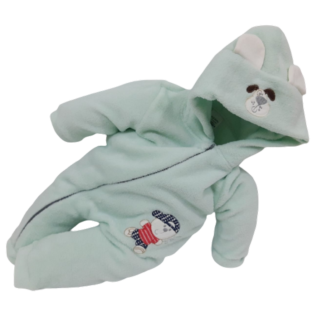 Macacão Longo Plush Bebê Menino Inverno Capuz Bordado 2240
