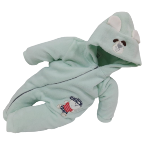 Macacão Longo Plush Bebê Menino Inverno Capuz Bordado 2240