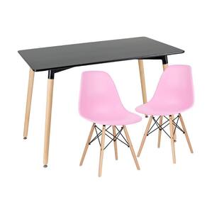 Kit - Mesa De Jantar Retangular Eames 60 X 120 Cm Preto + 2 Cadeiras Eiffel Dsw Rosa Claro