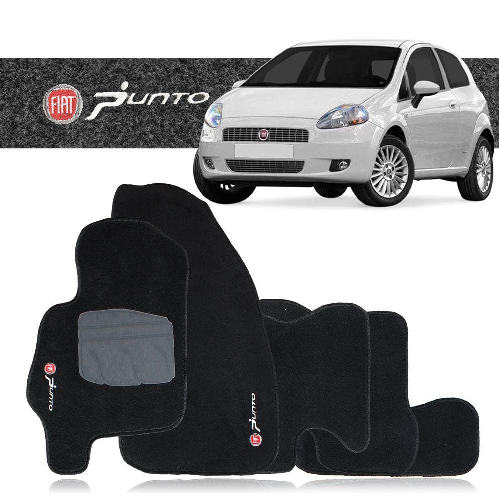 Jogo Tapete Carpete Automotivo Punto 2007 2008 2009 2010 2011 2012 5 Peças Preto Bordado