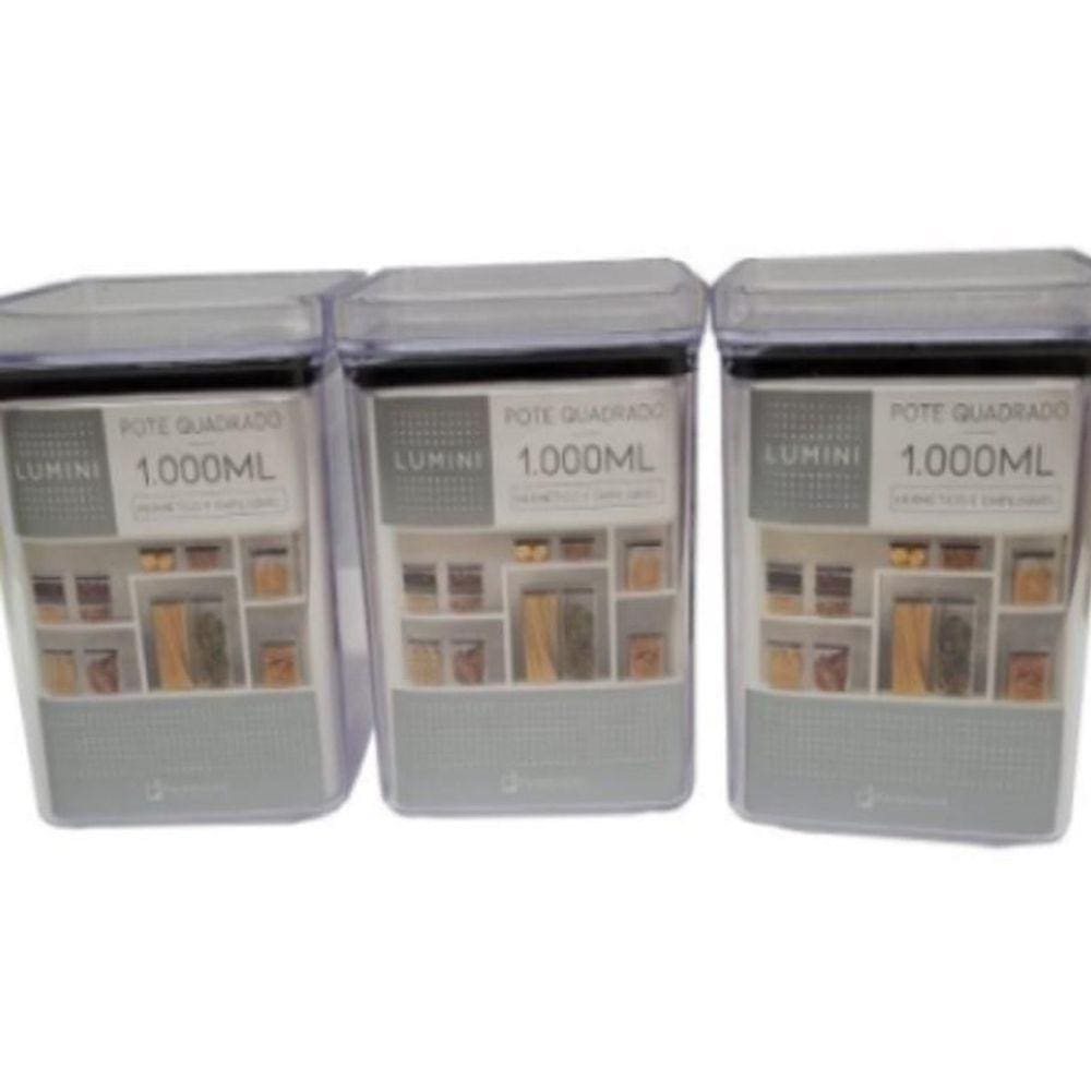 Potes Herméticos Lumini Quadrado C/3 Peças 1.000Ml - Kit0056