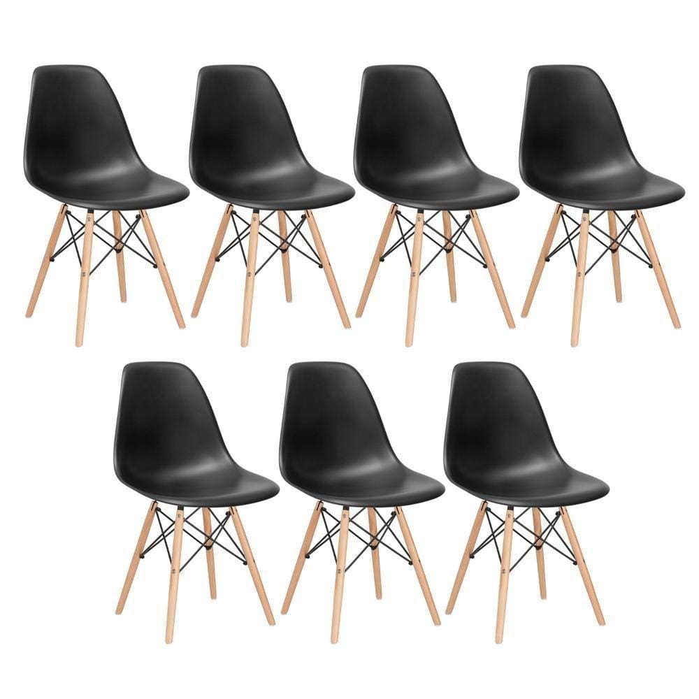 Kit 7 Cadeiras Charles Eames Eiffel Dsw Com Pés De Madeira Clara Preto