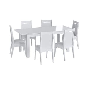 Conjunto Completo Jantar Cozinha Mesa Elástica C/ 8 Cadeiras - Branco CJE10305(8).008