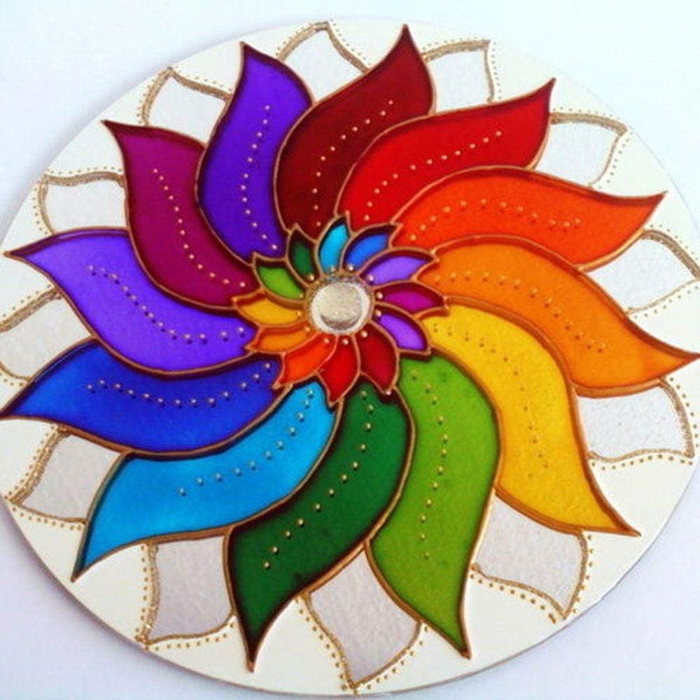 Mandala Colorida em espelho 25cm