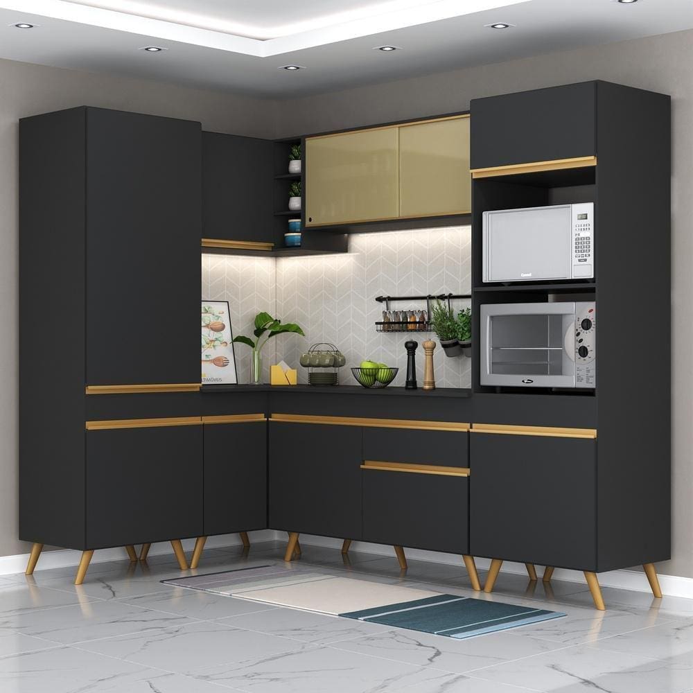Cozinha Completa de Canto Veneza GB Multimóveis MP2049 com Armário e Balcão Preta