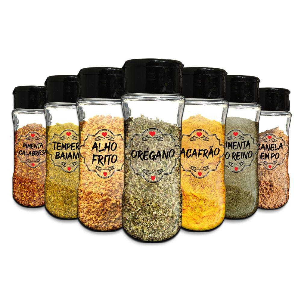 Pote Tempero Kit 12 Potes + 24 Etiquetas Adesivas Porta Condimento