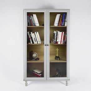 Armário Multiuso 2 Portas De Vidro Ditália Luz E-957 Cinza