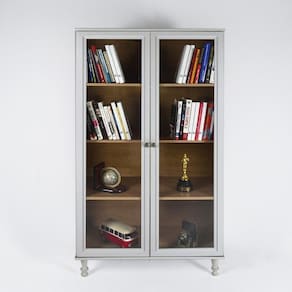 Armário Multiuso 2 Portas De Vidro Ditália E-957 Cinza