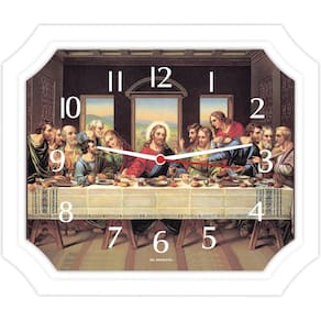 Relógio de Parede Retangular Bells Santa Ceia Branco 23,5 x 27,5cm